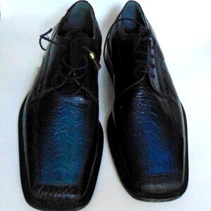 DAVID EDEN Genuine Lizard Ostrich Two Tone Dress Shoes Oxfords Size US 8 Navy